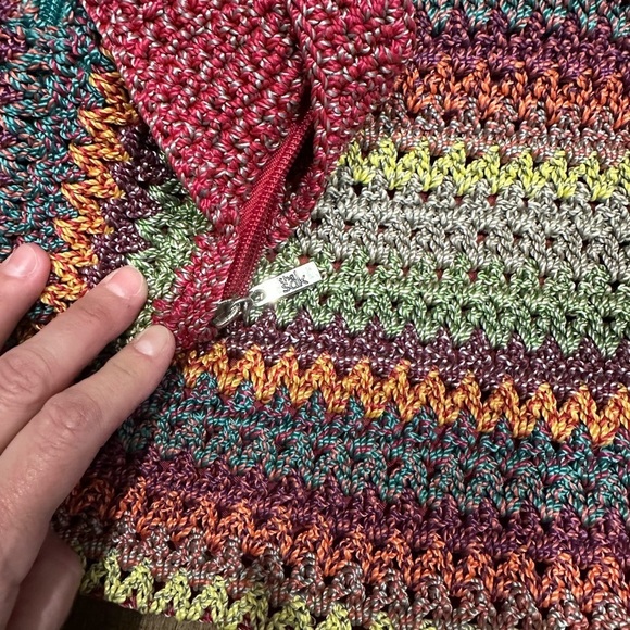 The Sak Multi-Colored Red Green Blue Stripe Hand Crocheted Hobo Shoulder Bag - Picture 10 of 10